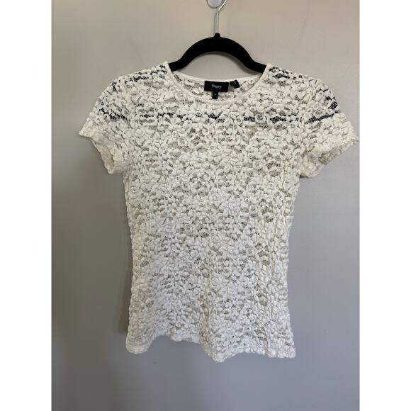 NWOT Women’s Theory Stretch Lace Top in White SZ M - Picture 2 of 5